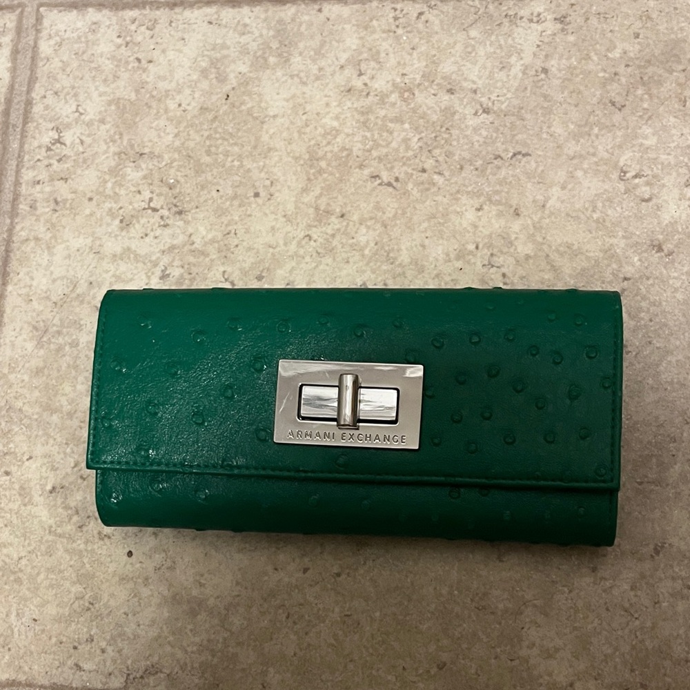 Armani Exchange Emerald Green Clutch croc embossed